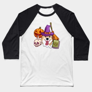 Halloween Corgi Witch - Broom Baseball T-Shirt